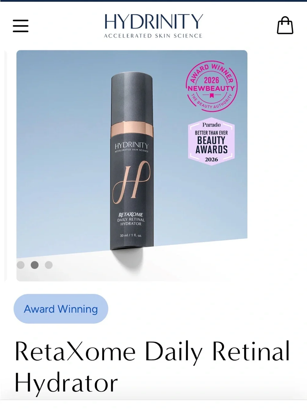 Hydrinity RetaXome Daily Retinal Hydrator Full Size 1oz 30mlAnti Aging Serum NIB